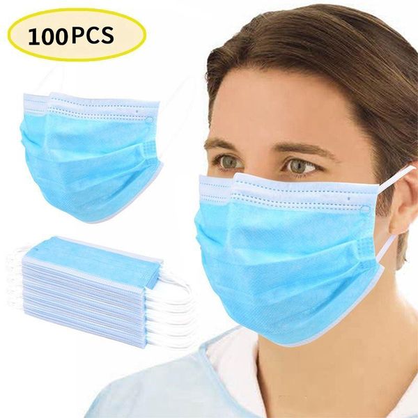 100 pcs disposable face masks 3-layers non-woven mouth anti-dust anti-bacterial earloops breathing safety masks in stock 
100 pcs disposable face masks 3-layers non-woven mouth anti-dust anti-bacterial earloops breathing safety masks in stock