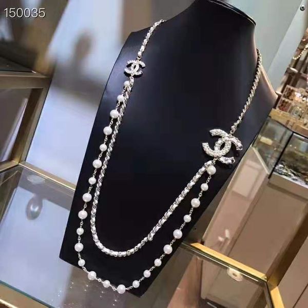 european and american luxury custom new necklace inlaid pearl double autumn and winter sweater chain, Golden;silver
european and american luxury custom new necklace inlaid pearl double autumn and winter sweater chain, Golden;silver
