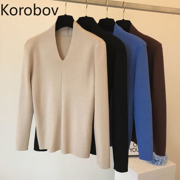 korobov women sweater autumn winter basic pullover korean long sleeve v-neck knitwear elegant solid sueter mujer 78901, White;black
korobov women sweater autumn winter basic pullover korean long sleeve v-neck knitwear elegant solid sueter mujer 78901, White;black