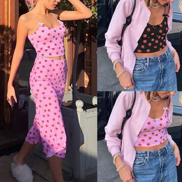 women summer spaghetti strap crop sweet strawberry print slim bowknot camisole skirt beach vacation streetwear, Gray;blue
women summer spaghetti strap crop sweet strawberry print slim bowknot camisole skirt beach vacation streetwear, Gray;blue