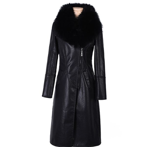 winter pu leather clothing women's plus velvet thickening long section new slim slimming waist large fur collar leather jacket, Black
winter pu leather clothing women's plus velvet thickening long section new slim slimming waist large fur collar leather jacket, Black