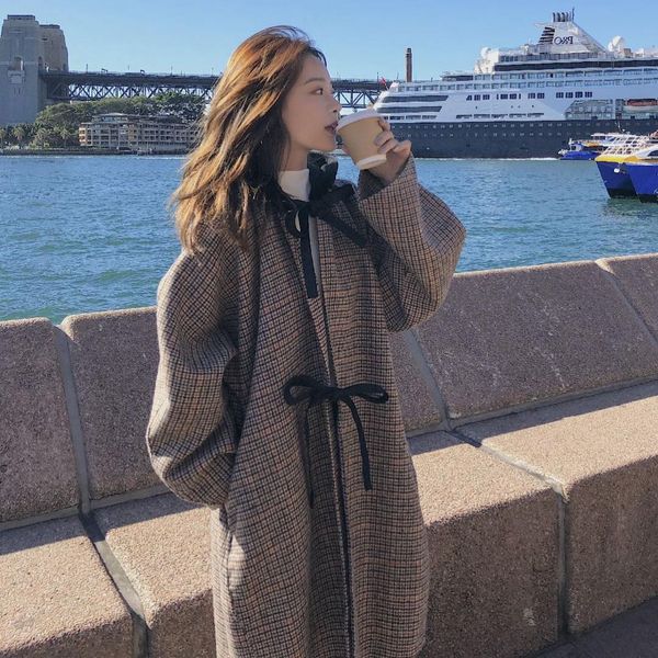 sweet loose plaid women long wool blend coat hooded belt full cashmere jacket pockets regular ladies coats, Black
sweet loose plaid women long wool blend coat hooded belt full cashmere jacket pockets regular ladies coats, Black