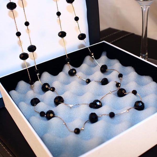 black crystal necklaces for women double layers sweater necklace girls fashion jewelry accessories, Silver
black crystal necklaces for women double layers sweater necklace girls fashion jewelry accessories, Silver