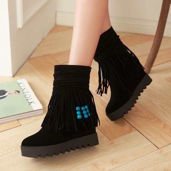 women mid calf boots winter warm tassel plush shoes women snow boots fringe ladies creepers block heels botes mujer#3, Black
women mid calf boots winter warm tassel plush shoes women snow boots fringe ladies creepers block heels botes mujer#3, Black