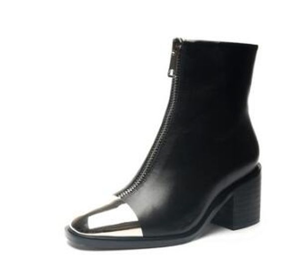 women's leather front zipper thick heel boots, metal iron head with square head martin boots, size: 35-40, black
women's leather front zipper thick heel boots, metal iron head with square head martin boots, size: 35-40, black