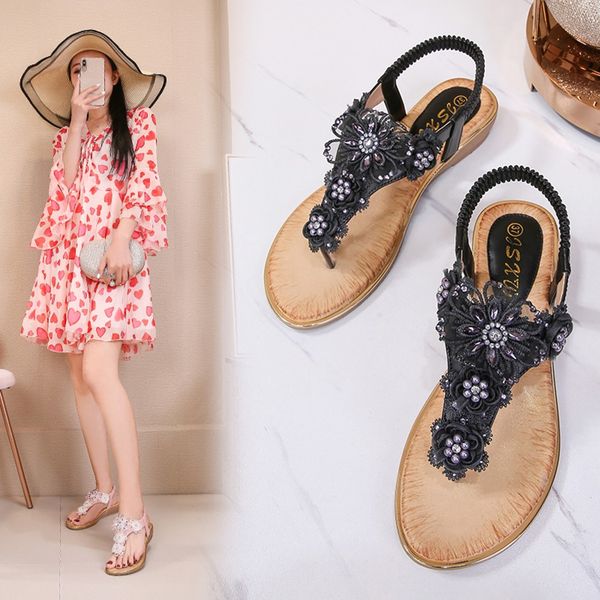 women sandals flower crystal pearl flat sandals women summer flip flops shoes bohemia style beach casual sandalias mujer, Black
women sandals flower crystal pearl flat sandals women summer flip flops shoes bohemia style beach casual sandalias mujer, Black