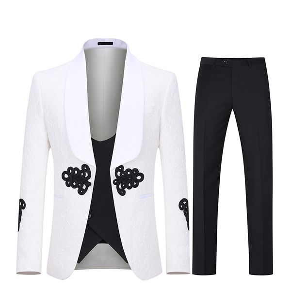 collar jacquard men suit wedding high society banquet men's suit one button men's three pieces (jacket+pants+tie+vest, White;black
collar jacquard men suit wedding high society banquet men's suit one button men's three pieces (jacket+pants+tie+vest, White;black