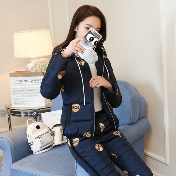 2018 new style winter clothes women's thick cotton-padded clothes two-piece hooded + warm-keeping pants, Blue;black
2018 new style winter clothes women's thick cotton-padded clothes two-piece hooded + warm-keeping pants, Blue;black