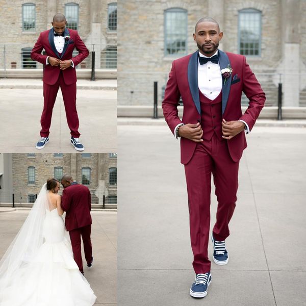 handsome burgundy groom wedding tuxedos satin black shawl lapel 3 pieces mens pants suits slim fit one button blazer suits, Black;gray
handsome burgundy groom wedding tuxedos satin black shawl lapel 3 pieces mens pants suits slim fit one button blazer suits, Black;gray