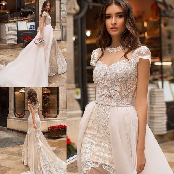 stunning mermaid lace wedding dresses with tulle detachable train sheer bateau neck bridal gowns sweep train robes de mariée, White
stunning mermaid lace wedding dresses with tulle detachable train sheer bateau neck bridal gowns sweep train robes de mariée, White