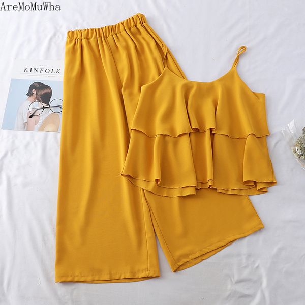 aremomuwha women's sets summer new korean version double ruffled sling + elastic waist wide leg pants sets of women qx1005, White
aremomuwha women's sets summer new korean version double ruffled sling + elastic waist wide leg pants sets of women qx1005, White