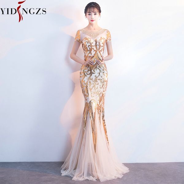 yidingzs gold sequins party formal dress short sleeve beads long evening dresses, White;black
yidingzs gold sequins party formal dress short sleeve beads long evening dresses, White;black