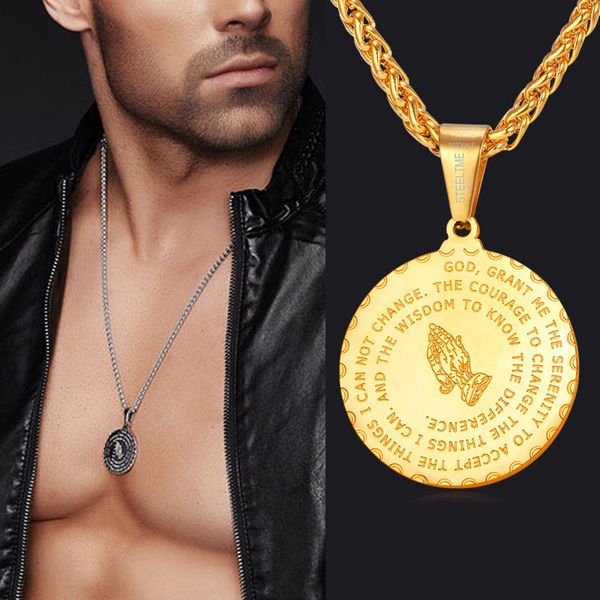 stf men jewelry praying hands and bible verse pendant necklace with wheat chain for men k3682, Silver
stf men jewelry praying hands and bible verse pendant necklace with wheat chain for men k3682, Silver