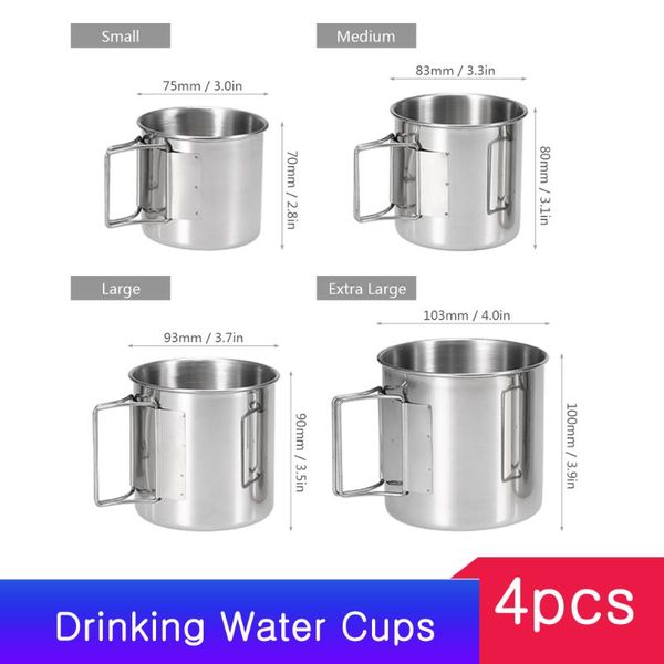 4pcs stainless steel cups set stackable drinking water cups mugs with foldable handles for home outdoor camping backpacking
4pcs stainless steel cups set stackable drinking water cups mugs with foldable handles for home outdoor camping backpacking
