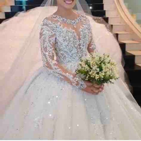 2019 new luxury ball gown wedding dresses jewel neck illusion long sleeve sweep train custom formal bridal gowns, White
2019 new luxury ball gown wedding dresses jewel neck illusion long sleeve sweep train custom formal bridal gowns, White