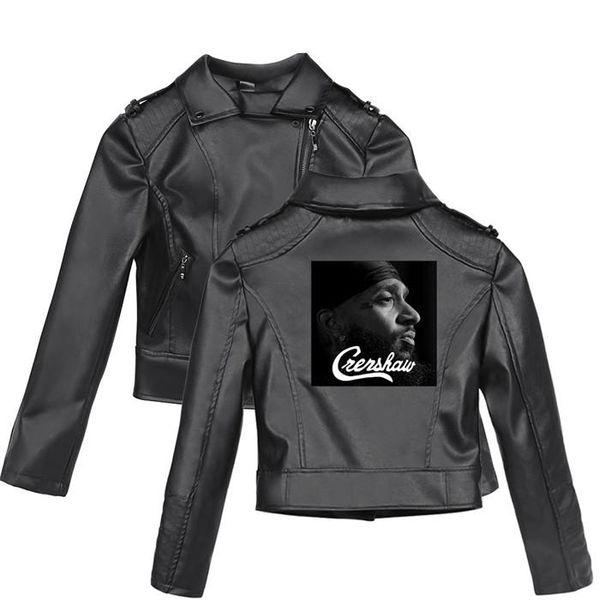 print with zipper leather jacket plus size long sleeve female coat teenager style nipsey hussle pattern, Black
print with zipper leather jacket plus size long sleeve female coat teenager style nipsey hussle pattern, Black