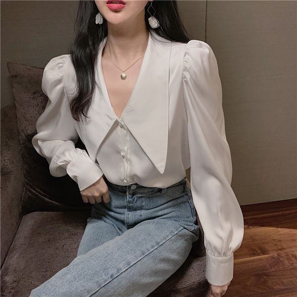 fancy big pointy color blouse office lady puff sleeve shirt women smoothie style chemise femme blusa mujer camisa, White
fancy big pointy color blouse office lady puff sleeve shirt women smoothie style chemise femme blusa mujer camisa, White