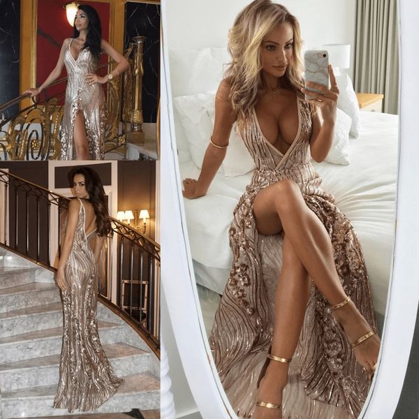 2019 Champagne V Neck Sequins Mermaid Prom Dresses Sexy High Split Vestidos De Fiesta Sweep Train Formal Long Evening Gowns Party Dress
2019 Champagne V Neck Sequins Mermaid Prom Dresses Sexy High Split Vestidos De Fiesta Sweep Train Formal Long Evening Gowns Party Dress