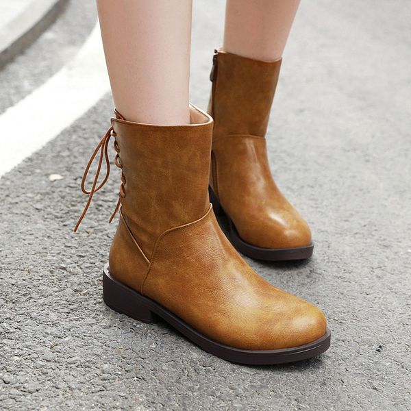 fashion pure color keep warm winter boots solid mid-calf color round toe zipper boots lace-up square heels vintage women, Black
fashion pure color keep warm winter boots solid mid-calf color round toe zipper boots lace-up square heels vintage women, Black