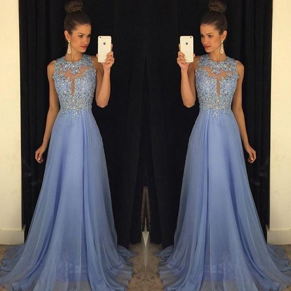 2020 lavender prom party dresses lace applique beaded formal long a line crew neck open back chiffon evening gowns, Black;red
2020 lavender prom party dresses lace applique beaded formal long a line crew neck open back chiffon evening gowns, Black;red