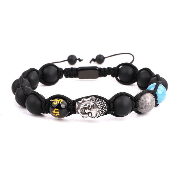 new design tibetan buddhism style matte black onyx beaded buddha head charm cord woven bracelet adjustable men