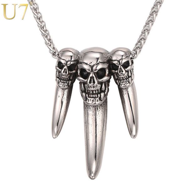 u7 gothic necklace statement gold color stainless steel skeleton teeth pendant & chain for men punk jewelry new p1040, Silver
u7 gothic necklace statement gold color stainless steel skeleton teeth pendant & chain for men punk jewelry new p1040, Silver