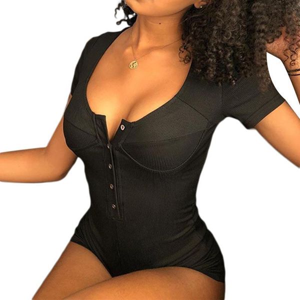 ladies summer playsuit knitting jumpsuit solid color short sleeve round neck girl clothes buttons one-piece clothing, Black;white 
ladies summer playsuit knitting jumpsuit solid color short sleeve round neck girl clothes buttons one-piece clothing, Black;white