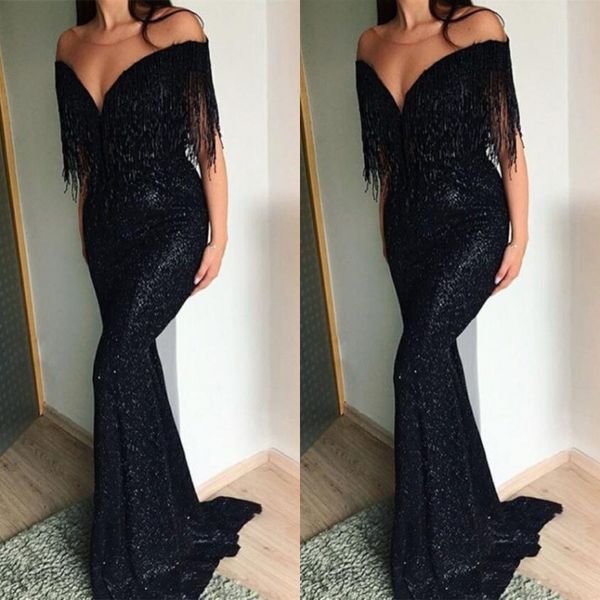 black tassel mermaid prom dresses bling sequins jewel sheer neck off shoulder floor length 2019 fashion elegant evening dresses party gowns
black tassel mermaid prom dresses bling sequins jewel sheer neck off shoulder floor length 2019 fashion elegant evening dresses party gowns