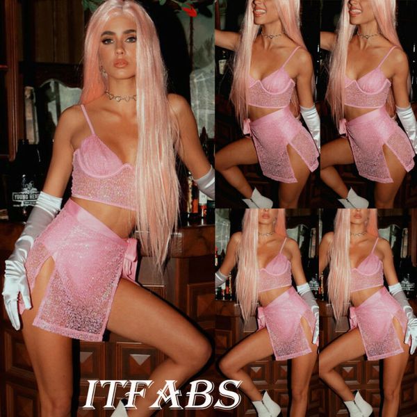 women 2pcs sets bandage knot set sling mesh sleeveless crop + split skirt set club party beach holiday sweet outfit, White
women 2pcs sets bandage knot set sling mesh sleeveless crop + split skirt set club party beach holiday sweet outfit, White