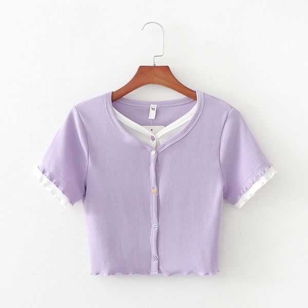 summer sweet girl fake two pieces purple summer short blouse fashion lady single breasted heart button short sleeve ruffles, White
summer sweet girl fake two pieces purple summer short blouse fashion lady single breasted heart button short sleeve ruffles, White
