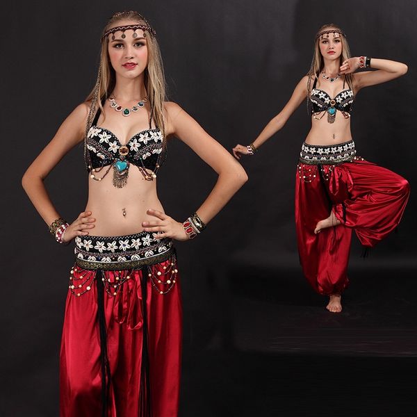 women belly dance costumes clothes india female dancer stage performanc 3 piece bra + belt + skirt set, Black;red
women belly dance costumes clothes india female dancer stage performanc 3 piece bra + belt + skirt set, Black;red