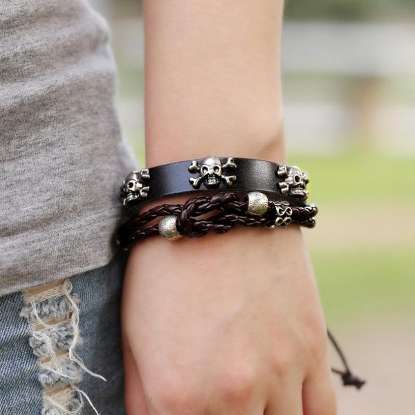 punk rock skull men jewelry adjustable bracelet wrap alloy skeleton charms vintage weave leather bangle fashion women wristbands, Golden;silver
punk rock skull men jewelry adjustable bracelet wrap alloy skeleton charms vintage weave leather bangle fashion women wristbands, Golden;silver