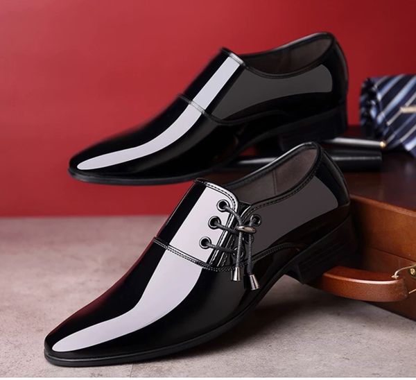 men's leather shoes spring 2019 new business dress casual paint skin korean version of the pointy british raised men's shoes, Black
men's leather shoes spring 2019 new business dress casual paint skin korean version of the pointy british raised men's shoes, Black