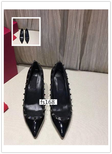 luxury patent leather women pointed toe studs pumps rivet stiletto wedding high heels with box, Black
luxury patent leather women pointed toe studs pumps rivet stiletto wedding high heels with box, Black