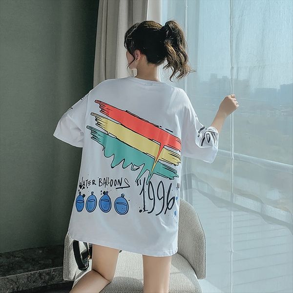 cotton large size short-sleeved t-shirt women's color printing midi summer clothing clothes student half-sleeved ins women's dress, White
cotton large size short-sleeved t-shirt women's color printing midi summer clothing clothes student half-sleeved ins women's dress, White