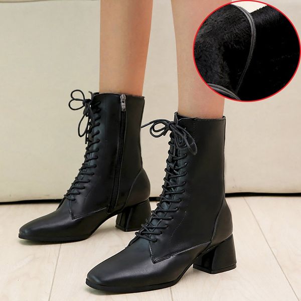 mid heels thick women's booties ladies lace up wellingtons hoof winter med zipper middle shaft ladies boots zapatos de mujer, Black
mid heels thick women's booties ladies lace up wellingtons hoof winter med zipper middle shaft ladies boots zapatos de mujer, Black