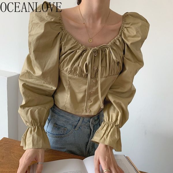oceanlove puff рукавом женщины футболки твердые плиссированные зашнуровать корейский блузка женщины квадратный воротник с коротким blusas ру, White
oceanlove puff рукавом женщины футболки твердые плиссированные зашнуровать корейский блузка женщины квадратный воротник с коротким blusas ру, White