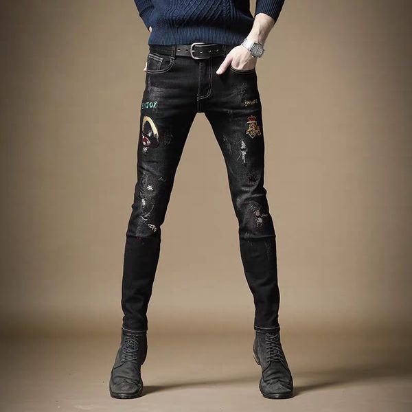 new 2020 men's male jeans fashion brand slim black hole tide denim brand embroidery korean trend pants trousers, Blue
new 2020 men's male jeans fashion brand slim black hole tide denim brand embroidery korean trend pants trousers, Blue