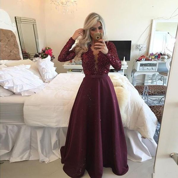 setwell illusion plunging v-neck backless prom dress long sleeves beaded lace evening gowns floor length a-line special occasion dress, Black
setwell illusion plunging v-neck backless prom dress long sleeves beaded lace evening gowns floor length a-line special occasion dress, Black