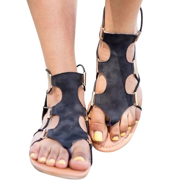 

2019 new fashion sandals women summer's retro round toe flat platform shoes cross strap sandals rome casual flat sandalias, Black