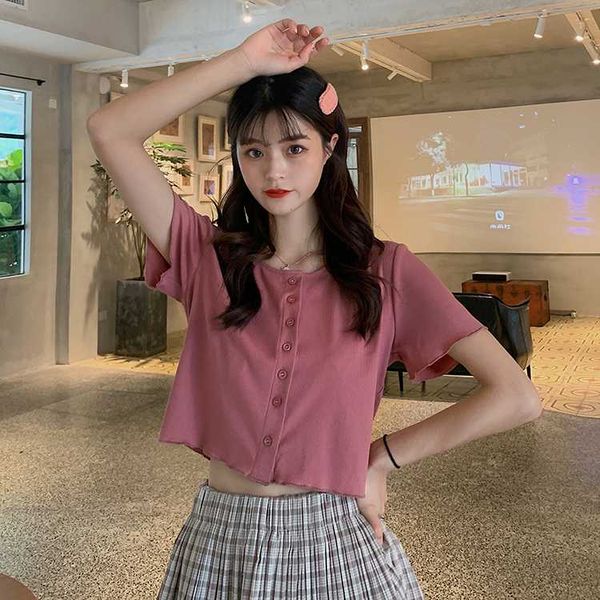 women's t-shirt summer crop for women ladies short sleeve button up cardigan t shirt ulzzang korean style cropclothes tshirt te, White
women's t-shirt summer crop for women ladies short sleeve button up cardigan t shirt ulzzang korean style cropclothes tshirt te, White