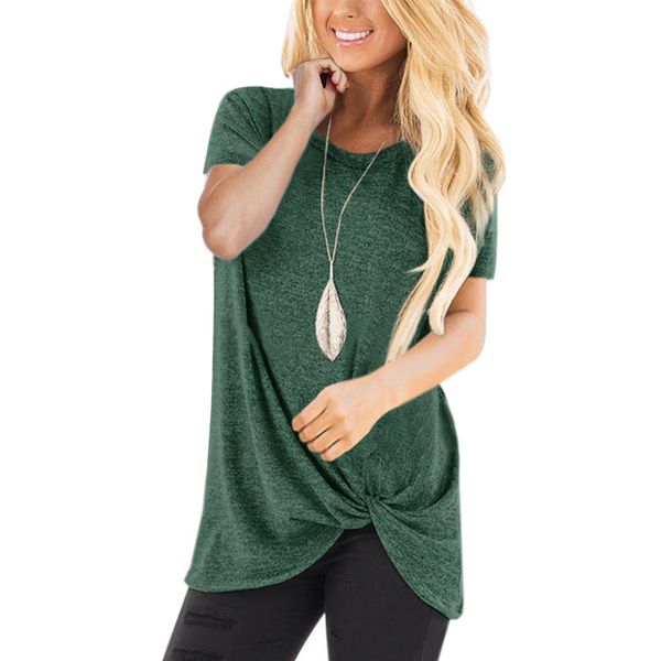 2019 womens casual short sleeve t-shirt round neck knot casual blouse ladies fashion solid color tunic spring summer plus size irregula, White
2019 womens casual short sleeve t-shirt round neck knot casual blouse ladies fashion solid color tunic spring summer plus size irregula, White