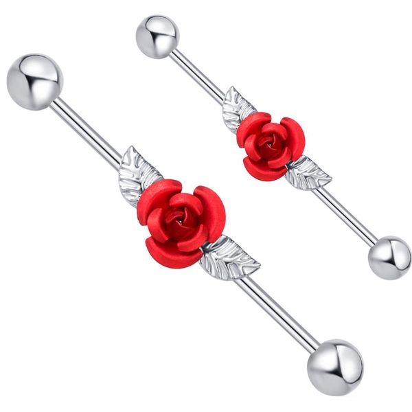 red rose with leaves industrial barbell stainless steel ear stud body jewelry piercing bar barbells cartilage 20pcs, Silver
red rose with leaves industrial barbell stainless steel ear stud body jewelry piercing bar barbells cartilage 20pcs, Silver