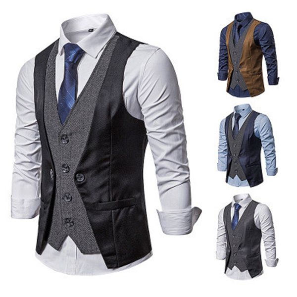 men's vests plus size men smart casual suit vest mens sleeveless fake two pieces coat patchwork color single-breasted, Black;white
men's vests plus size men smart casual suit vest mens sleeveless fake two pieces coat patchwork color single-breasted, Black;white
