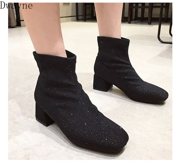2020 fashion new fall sequins thin women's boots suede heel sleeve booties korean square head boots, Black
2020 fashion new fall sequins thin women's boots suede heel sleeve booties korean square head boots, Black