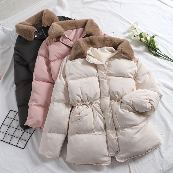 2018 new fashion women's down coat autumn and winter versatile loose belt waist fur collar padded jacket coat, Black
2018 new fashion women's down coat autumn and winter versatile loose belt waist fur collar padded jacket coat, Black