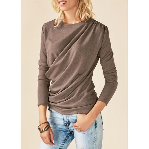 european american style t-shirt for women female autumn winter thickened pleated asymmetrical casual round neck solid color, White
european american style t-shirt for women female autumn winter thickened pleated asymmetrical casual round neck solid color, White