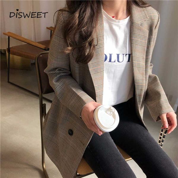 office ladies plaid coat women loose double breasted jacket female 2019 casual pockets female suits coat, Black;brown
office ladies plaid coat women loose double breasted jacket female 2019 casual pockets female suits coat, Black;brown