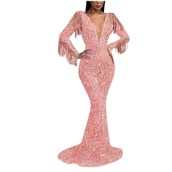 women's new sparkling sequin dress deep v-neck solid color tassels and floor stitching dress party fishtail dress z1125, Black;pink
women's new sparkling sequin dress deep v-neck solid color tassels and floor stitching dress party fishtail dress z1125, Black;pink