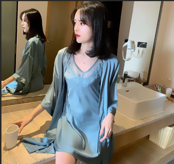 two piece sleep dress camisole ice silk pajamas women's summer trend home wear nightdress 2020 new two piece of suit, White 
two piece sleep dress camisole ice silk pajamas women's summer trend home wear nightdress 2020 new two piece of suit, White